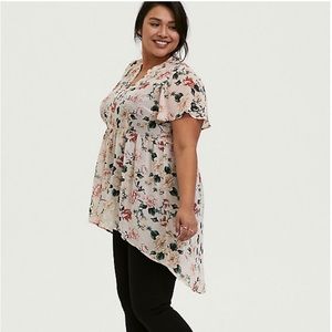 Light Pink Floral High Low Chiffon Tunic